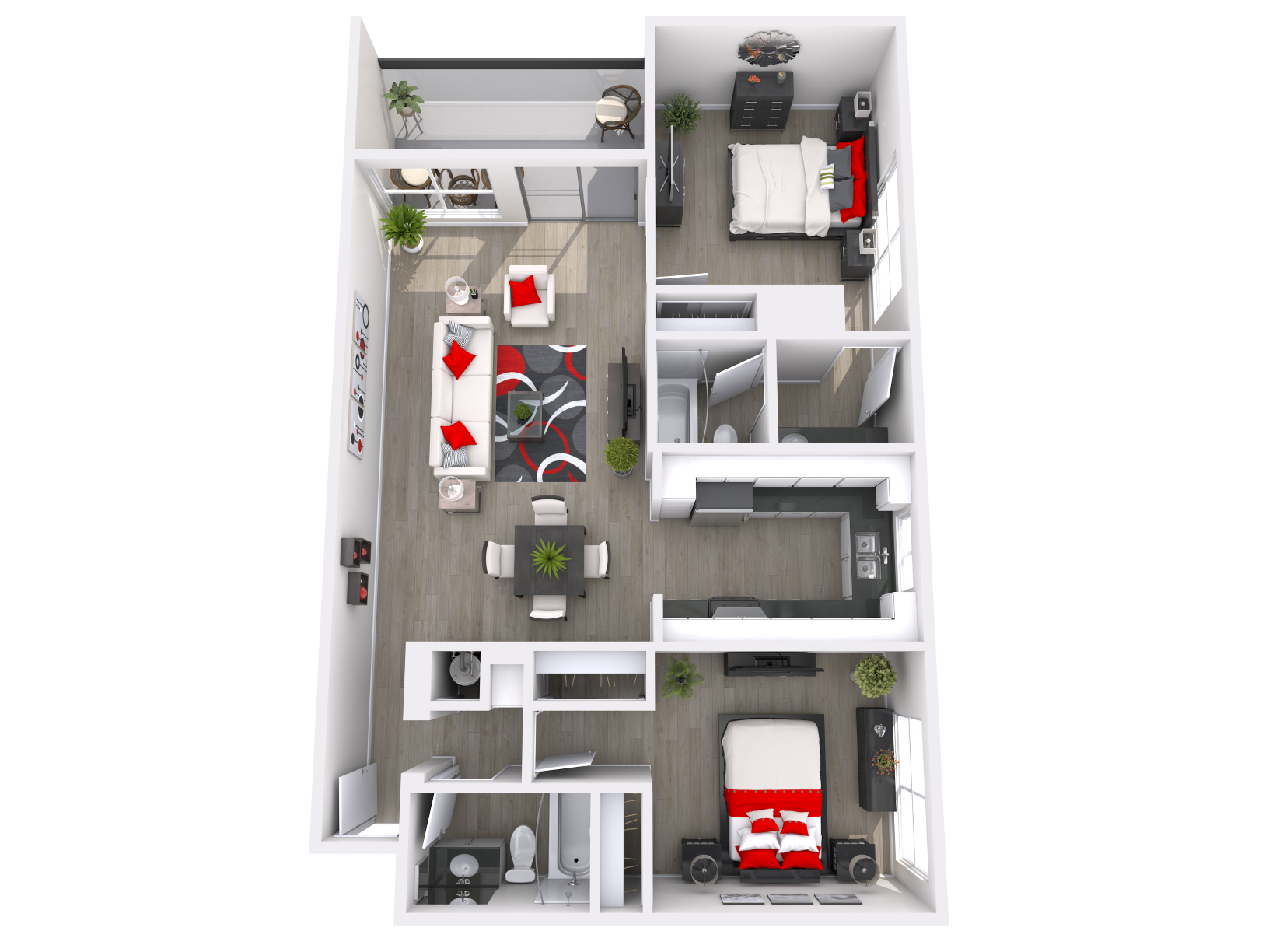 2 bedroom 2 bathroom 2x2 Floor Plan at City Park View, Los Angeles, California
